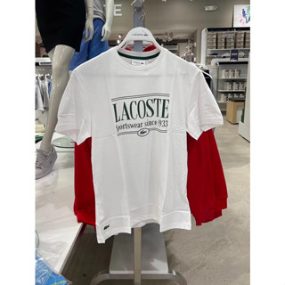 เสื้อยืดแขนสั้น คอกลม ผ้าฝ้าย พิมพ์ลายโลโก้ Lacoste สําหรับผู้ชาย