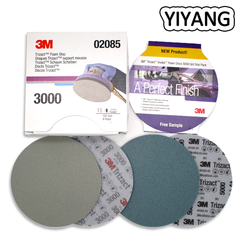 1PCS 6 "Flocking ฟองน้ํากระดาษทราย 0085 30662 3M Trizact โฟมแผ่น 3000 # 5000 # กรวด