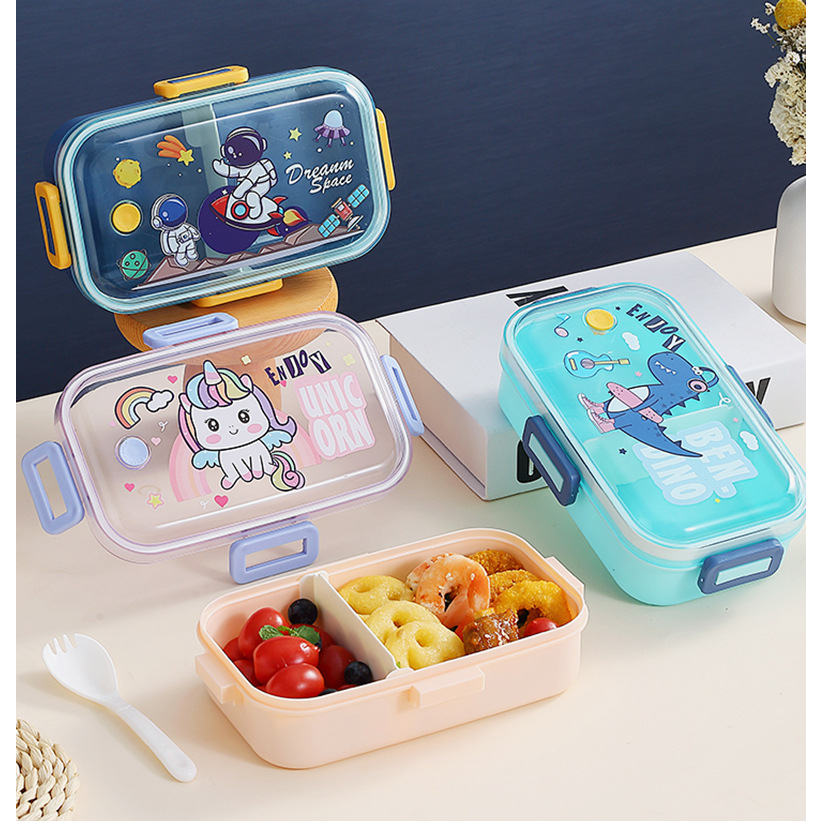 กล่องอาหารกลางวัน พลาสติก เกรดอาหาร กันรั่ว ลายการ์ตูน ขนาด 530 มล. 700 มล. เข้าไมโครเวฟได้ สําหรับเด็กนักเรียน