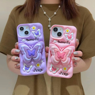 เคสซิลิโคนนิ่ม ลายการ์ตูนผีเสื้อ สามมิติ สําหรับ iPhone14 13 12 11 Pro MAX