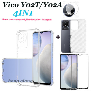 (4in1) เคสโทรศัพท์มือถือแบบใส กันกระแทก เต็มจอ สําหรับ Vivo Y02T Y02A Y02S Y02 Y11 2023