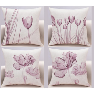 ปลอกหมอน ผ้าฝ้าย ผ้าลินิน ลายดอกไม้ สีม่วง ขนาด 70×70.60×60 50×50 45×45 40×40