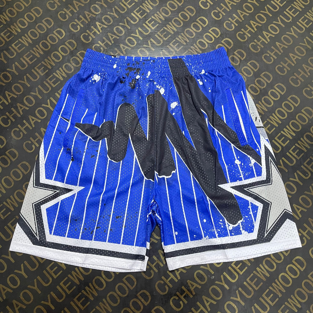 Pocket Pants 2023 Mens Orlando Magic print Swingman Jersey Shorts - สีฟ้า