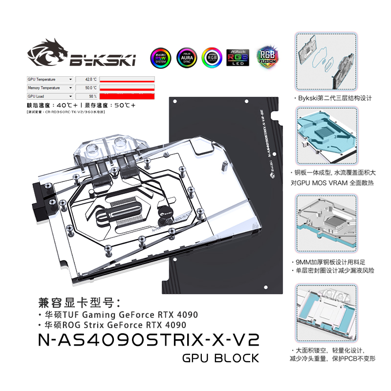Bykski Water Block สําหรับ ASUS ROG Strix / TUF Gaming GeForce RTX 4090 การ์ด GPU/ทองแดงหม้อน้ําระบา