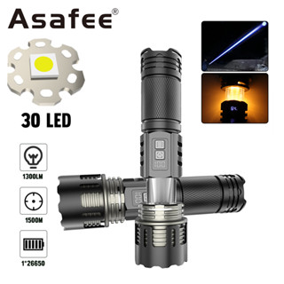 Asafee ไฟฉายฉุกเฉิน LED 30W 1500LM ซูมได้ 26650 แบตเตอรี่ สําหรับตั้งแคมป์ กลางแจ้ง