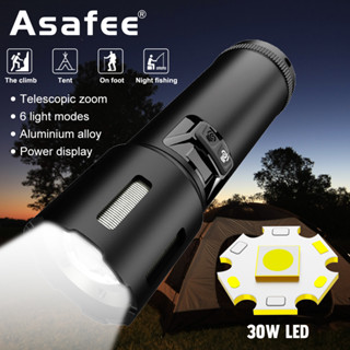 Asafee ไฟฉาย LED 30W 1300LM ระยะไกลมาก แบตเตอรี่ในตัว ชาร์จ Type-C อเนกประสงค์