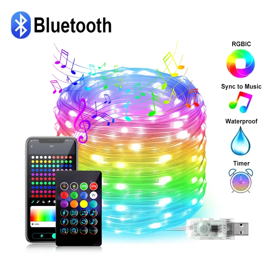 สายไฟ LED 10 เมตร บลูทูธ ชาร์จ USB สําหรับตกแต่งปาร์ตี้คริสต์มาส บ้าน ห้องนอน