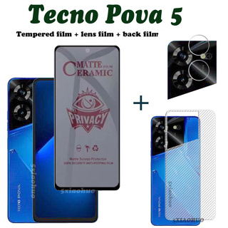 3-in-1 กระจกนิรภัย Tecno Pova 5 กระจกกันรอยหน้าจอ Tecno Pova 5 กระจกนิรภัยหน้าจอ + ฟิล์มกล้อง + ฟิล์มด้านหลัง ตัวป้องกันเลนส์กล้อง