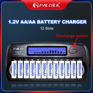 Palo เครื่องชาร์จแบตเตอรี่ 12 ช่อง 1.2V AA/AAA หน้าจอ LCD แบบชาร์จไฟได้