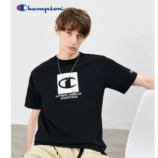 Champion เสื้อยืดผ้าฝ้าย แขนสั้น พิมพ์ลายโลโก้ตัวอักษร สไตล์สปอร์ต สําหรับคู่รัก