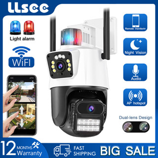 LLSEE 8MP 4K กล้องวงจรปิดไร้สายกลางแจ้ง 360 Full Color Night Vision การติดตามอัตโนมัติการโทรสองทางสำหรับบ้านกล้อง wifi กันน้ำกลางแจ้ง
