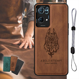 เคสโทรศัพท์มือถือหนัง ลายหมาป่า พร้อมสายคล้อง ปรับได้ หรูหรา สําหรับ OPPO Reno7 Pro 5G