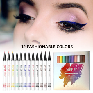 อายไลเนอร์แบบน้ำ 12 สี เขียนง่าย แห้งเร็ว หัวบาง กันน้ำ ไม่เลอะ ชุดอายไลเนอร์เส้นไหมโกหกสำหรับผู้เริ่มต้น