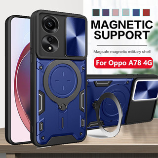 เคสโทรศัพท์มือถือแข็ง กันกระแทก ปิดด้านหลัง แบบแหวนโลหะ 3D สําหรับ OPPO A78 A98 OppoA78 4G 5G