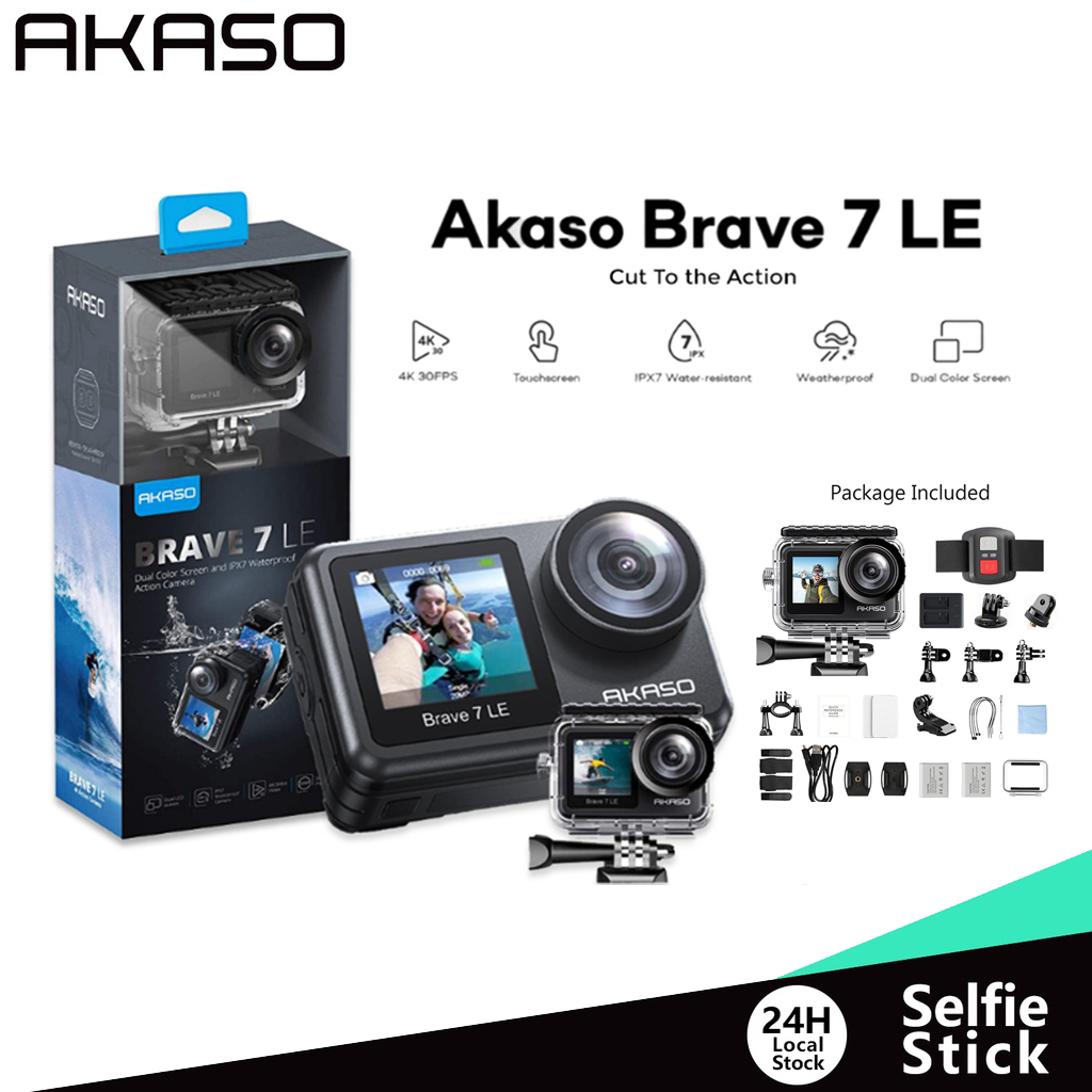 Akaso Brave 7 LE กล้องแอคชั่น หน้าจอคู่ 1080P 4K 30fps 20MP EIS กล้องกีฬา รถจักรยานยนต์ บันทึกวิดีโอ Wifi กันน้ํา vlogging