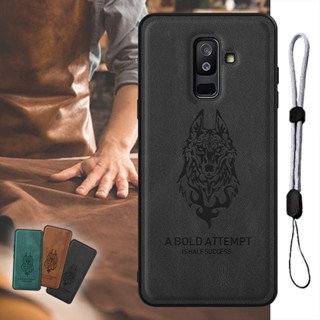 เคสโทรศัพท์มือถือหนัง ลายหมาป่า พร้อมสายคล้อง ปรับได้ หรูหรา สําหรับ Samsung J8 2018