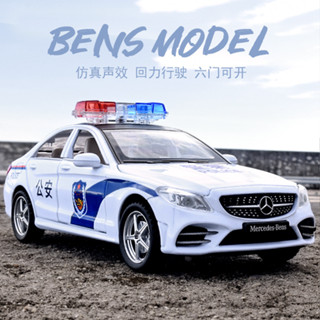รถตํารวจเบนซ์ สเกล 1/32 C260 โลหะผสม ดึงถอยหลัง รถเก็บของเล่น ของขวัญสําหรับเด็ก