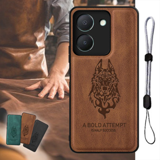 เคสโทรศัพท์มือถือหนัง ลายหมาป่า พร้อมสายคล้อง ปรับได้ หรูหรา สําหรับ VIVO Y36 5G