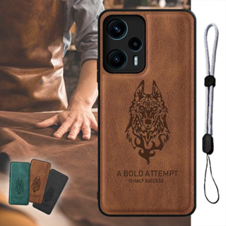 เคสโทรศัพท์มือถือหนัง ลายหมาป่า พร้อมสายคล้อง ปรับได้ หรูหรา สําหรับ Xiaomi poco F5