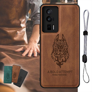 เคสโทรศัพท์มือถือหนัง ลายหมาป่า พร้อมสายคล้อง ปรับได้ หรูหรา สําหรับ Xiaomi poco F5 pro