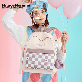 Mr. ace Homme Star Moon Castle Backpack กระเป๋ากระดานหมากรุก เรียบง่าย สําหรับนักเรียนหญิง วิทยาลัย Bag