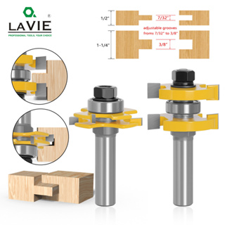 Lavie ดอกกัดเทนนอน ก้านตัว T 1/2 นิ้ว 12 มม. ปรับได้ สําหรับงานไม้ 2 ชิ้น