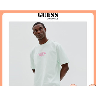 Guess เสื้อยืด ผ้าฝ้ายแท้ พิมพ์ลายโลโก้ตัวอักษร Overlay แฟชั่นสําหรับผู้ชาย