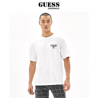 Guess เสื้อยืด ผ้าฝ้ายแท้ พิมพ์ลายโลโก้ตัวอักษร Overlay แฟชั่นสําหรับผู้ชาย