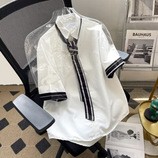 Ins เสื้อเชิ้ตแขนยาว เรียบง่าย ฤดูร้อน มาตรฐานญี่ปุ่น เทรนด์แฟชั่น ผู้ชาย ผู้หญิง วัยรุ่น ยอดนิยม ใหม่ สีพื้น เทรนด์ ผู้ชาย เสื้อผูก คู่รัก ชาย และหญิง
