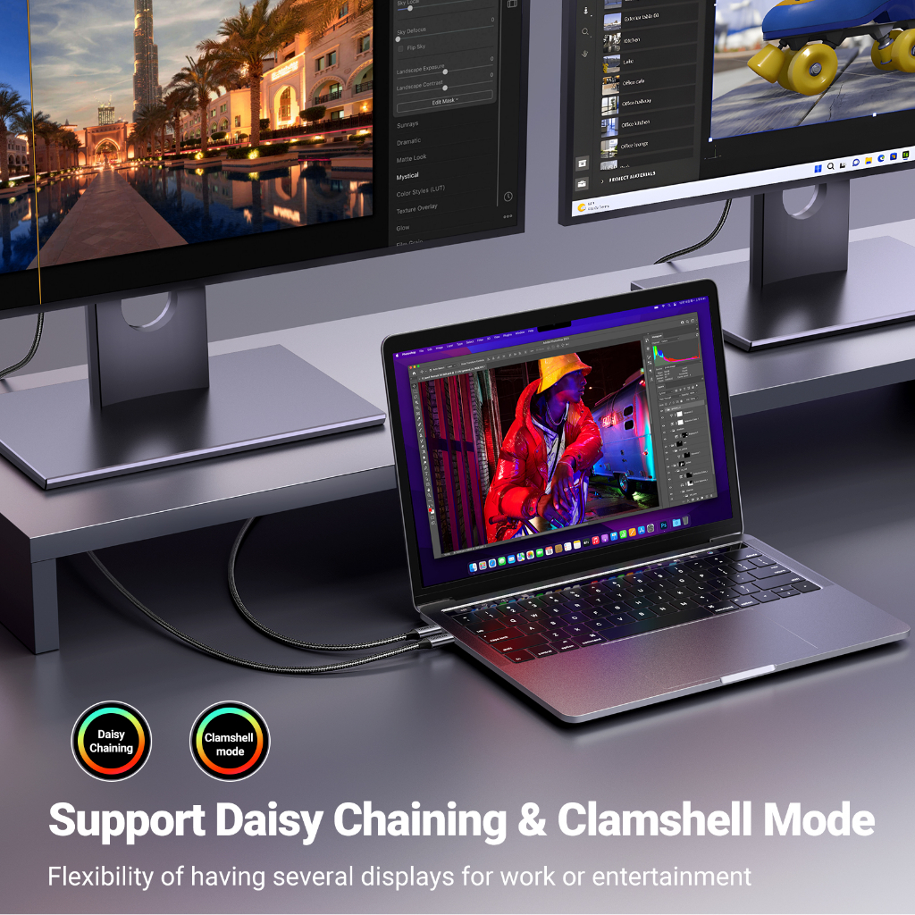 Ugreen 8K60Hz Usb C To Dp สายเคเบิ้ล Usb C To Dp Male To Male สายไนล่อนถัก สําหรับมอนิเตอร์ HDTV โปรเจคเตอร์แล็ปท็อป