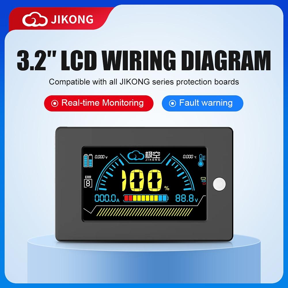 【JK BMS】jikong จอแสดงผล LCD ขนาด 3.2 นิ้ว 12v/24v ตัวบ่งชี้ระดับแบตเตอรี่โวลต์มิเตอร์ BMS หน้าจออัจฉ