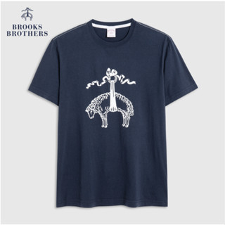 เสื้อยืดแขนสั้น ผ้าฝ้ายแท้ พิมพ์ลายโลโก้ Brooks Brothers สําหรับผู้ชาย