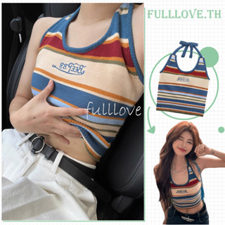 Fulllove สายเดี่ยวครอป ดีเทลสองสาย เว้าอก ผ้ายืดได้เยอะ เหมาะกับช่วงหน้าร้อน Y2K Crop Top