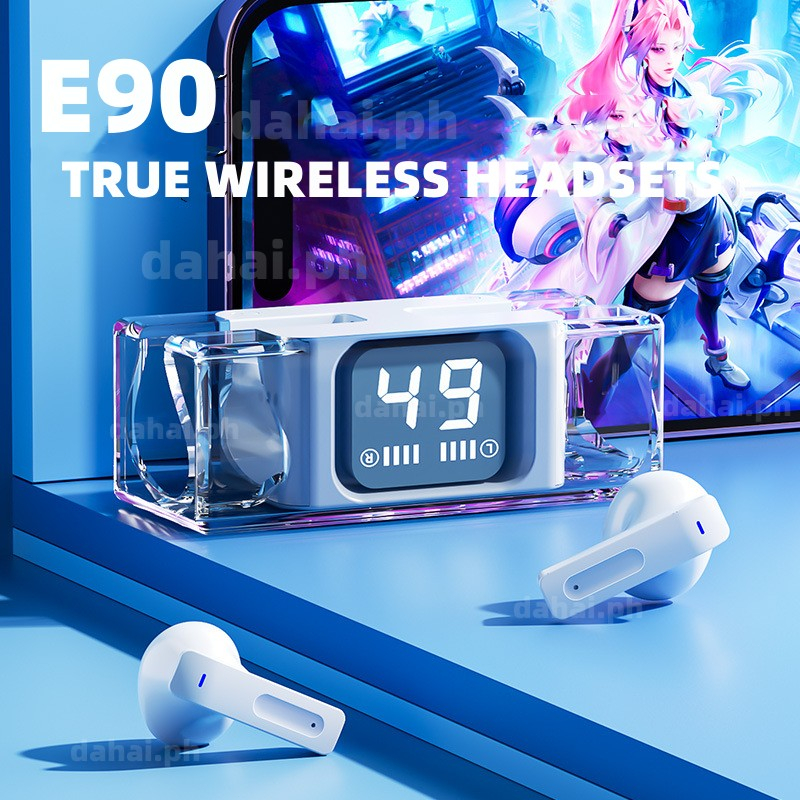 ใหม่ E90 TWS 5.3 หูฟังบลูทูธไร้สาย กันน้ํา พร้อมไมโครโฟน สําหรับเล่นเกม