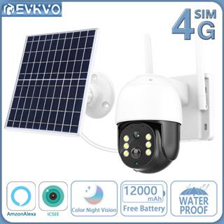 Evkvo กล้องวงจรปิดไร้สาย 4MP พลังงานแสงอาทิตย์ 4G ซิมการ์ด 360 WIFI PTZ IP มองเห็นที่มืด ตรวจจับการเคลื่อนไหว PIR กันน้ํา สําหรับกลางแจ้ง