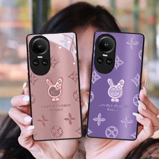 เคส OPPO Reno 10 8T 8Z 7Z 5G เคส OPPO Reno 10 Pro Plus เคส OPPO A78 A98 5G เคส โทรศัพท์มือถือแบบแก้ว กันกระแทก ลายกระต่าย หรูหรา สําหรับ