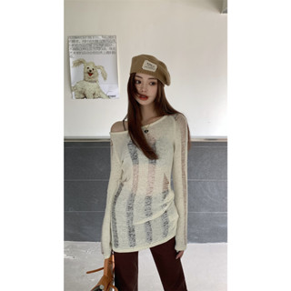 Slim Hollow Long Sleeve Spicy Girl Knit Long Sleeve Sun Protection Shirt with Hole Sweater