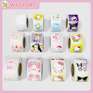 [WV] สติกเกอร์ม้วน ลาย Sanrio Kuromi Melody Cinnamoroll Kitty pochacco เส้นผ่าศูนย์กลาง 2.7 ซม. สําหรับตกแต่ง 200 ชิ้น ต่อม้วน