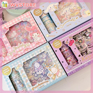 [WV] พร้อมส่ง สติกเกอร์เทปพิเศษ ลาย Sanrio joytop Sanrio joytop 8 ชิ้น และเทป 6 ม้วน สําหรับตกแต่งสมุดโน้ต DIY