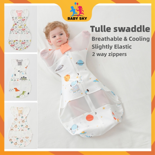 ถุงนอนเด็ก ระบายอากาศ ถุงนอนลูกไม้  ผ้าฝ้าย ผ้าห่อตัวเด็ก ซิป swaddle baby 透气薄纱婴儿睡袋双拉链宝宝用品