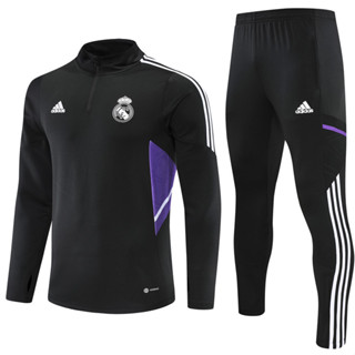 [พร้อมส่ง] ชุดวอร์มฟุตบอล Real Madrid 22-23 มีซิปครึ่ง สีดํา คุณภาพสูง สําหรับผู้ชาย 1:1