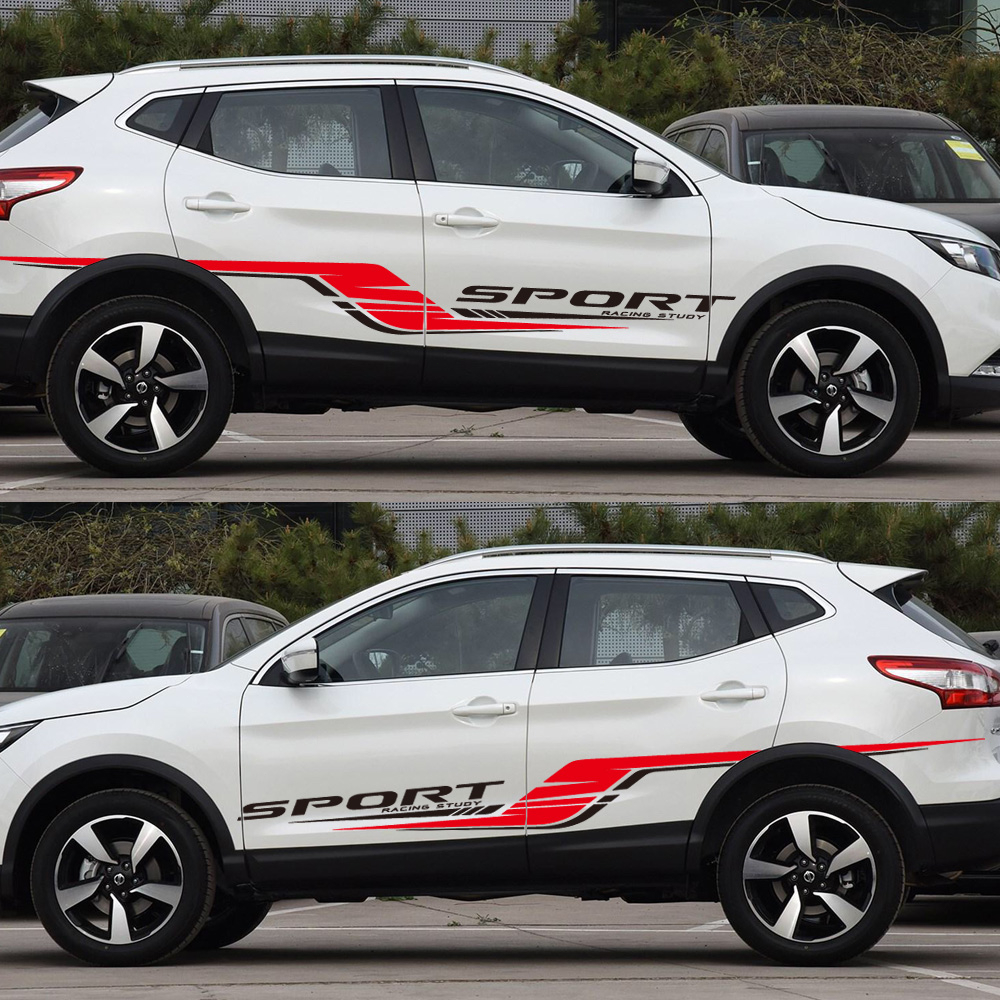 2 ชิ้นรถด้านข้างไวนิล Decal สติกเกอร์ Racing ยาว Stripe Decals สติกเกอร์รถกราฟิก