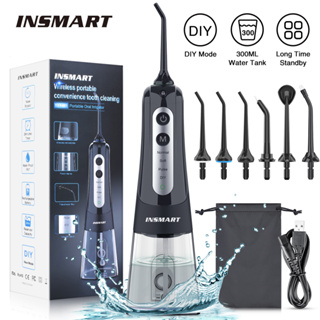 INSMART ไหมขัดฟันพลังน้ำ เครื่องทำความสะอาดฟัน 6 หัวฉีด 4 โหมด แบบพกพา ชาร์จไฟได้ DIY อุปกรณ์ทำความสะอาดฟัน