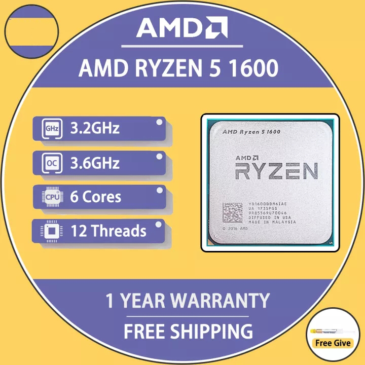 Amd Ryzen 5 1600 R5 1600 3.2 GHz หกแกนสิบสองด้าย 65W CPU โปรเซสเซอร์ YD1600BBM6IAE ซ็อกเก็ต AM4