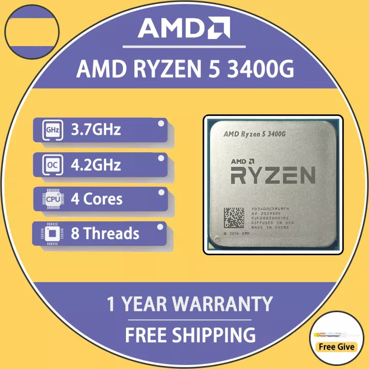 AMD Ryzen 5 3400G R5 3400G R5-4400G 3.7 GHz Quad-Core แปดเกลียว 65W CPU โปรเซสเซอร์ YD3400C5M
