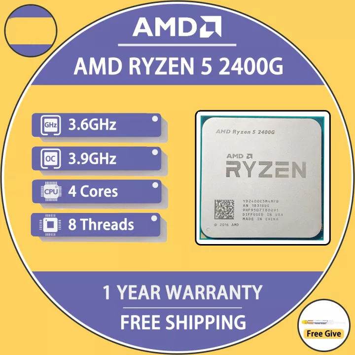 AMD Ryzen 5 2400G R5 2400G 3.6 GHz Quad-Core Quad-Thread 65W CPU โปรเซสเซอร์ YD2400C5M4MFB ซ็อกเก็ต 