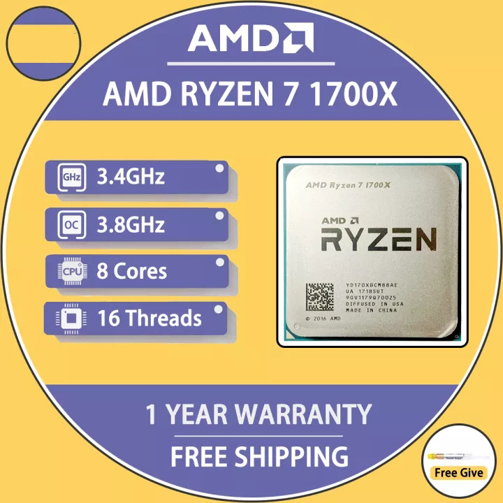 AMD Ryzen 7 1700X R7 1700X 3.4 GHz แปด-Core CPU โปรเซสเซอร์ YD170XBCM88AE ซ็อกเก็ต AM4 ไม่มีพัดลม