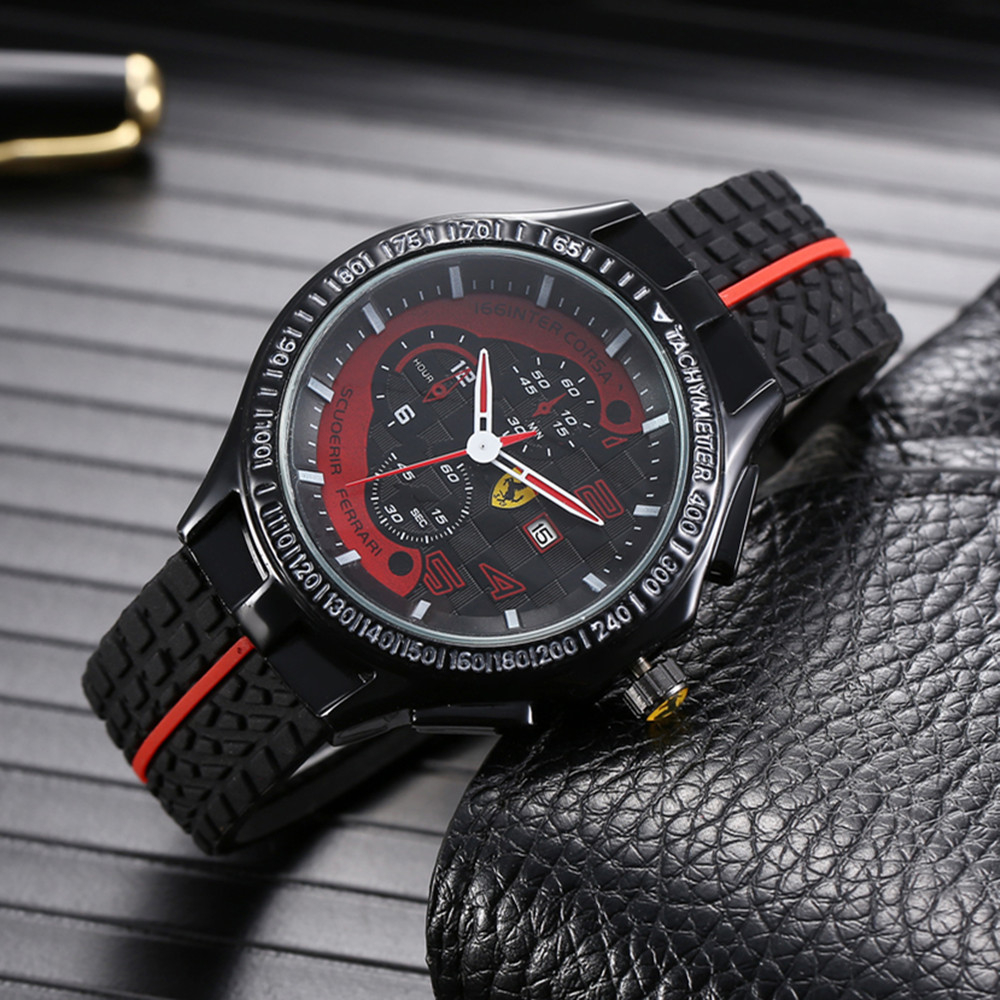 Ferrari F1 นาฬิกาข้อมือควอตซ์แฟชั่น สายซิลิโคน กันน้ํา หน้าปัดขนาดใหญ่ บอกวันที่ และปฏิทิน สําหรับบุ
