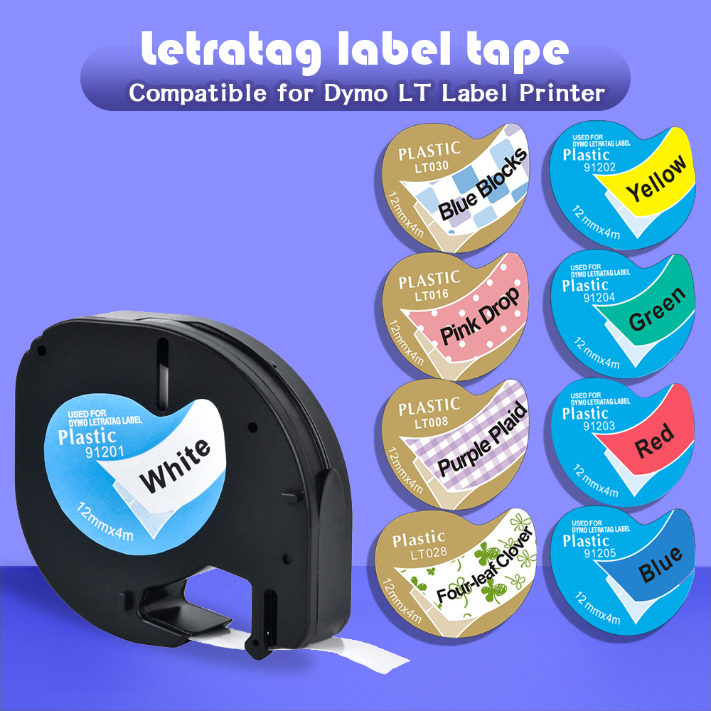 Dymo LetraTag เทปฉลากพลาสติก สีขาว แบบเปลี่ยน 91201 91202 12267 12 มม. x 4 ม. (1/2 นิ้ว x 13 นิ้ว) ส