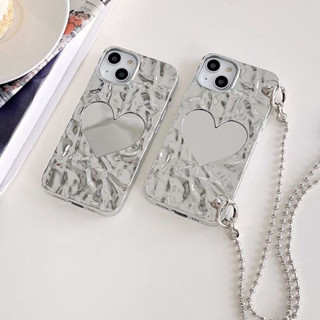 เคสโทรศัพท์มือถือ tpu นิ่ม ชุบไฟฟ้า ทรงไม่สมมาตร ลายหัวใจ มีกระจก สําหรับ Iphone 14 14 pro 14 pro max 14 plus 13 pro max 12 pro max 11 pro max xs xr x 7 8 plus